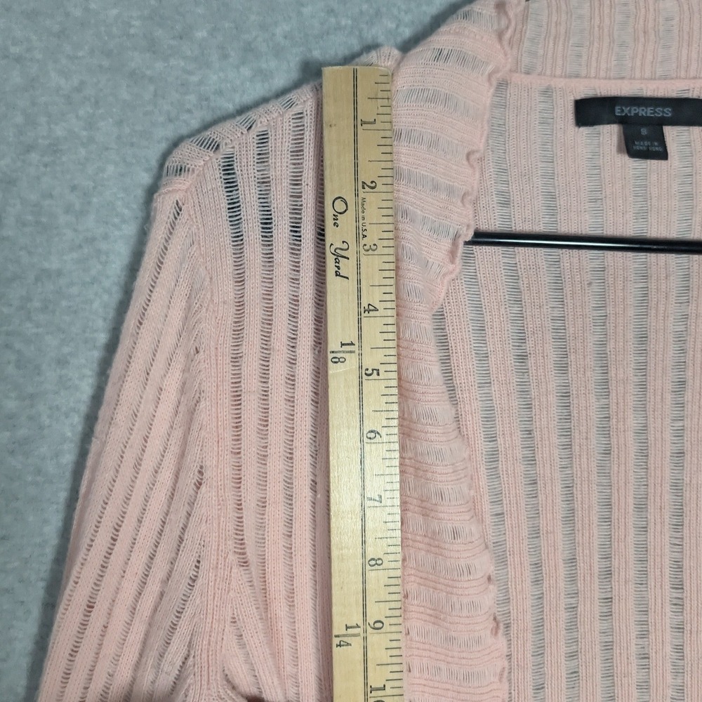 Express Cardigan Women Small Pink Ruffle Trim Vintage Shabby Chic Pastel Crochet - Picture 7 of 10